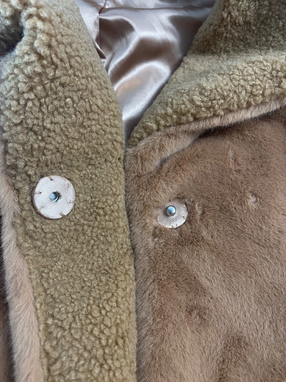 French Connection Camel Faux Fur Teddy Mixed media Short Jacket Coat Size S - Picture 5 of 9